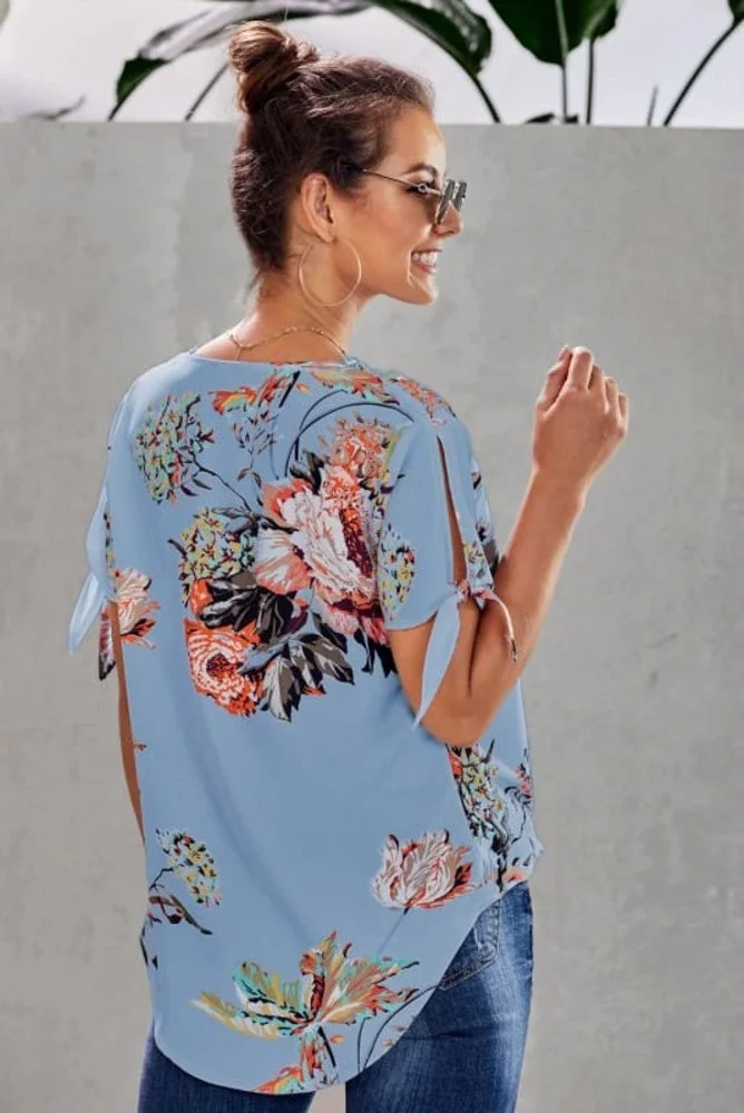 High-Low Floral Twist Front Top